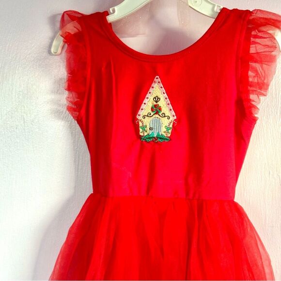 NWOT Christmas Gingerbread House Embroidered Toddler Dress Sz 3T Red - Picture 2 of 5